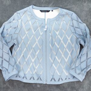 Colleen Lopez Vegan Leather Jacket Womens 1X Blue Mesh Diamond NWOT